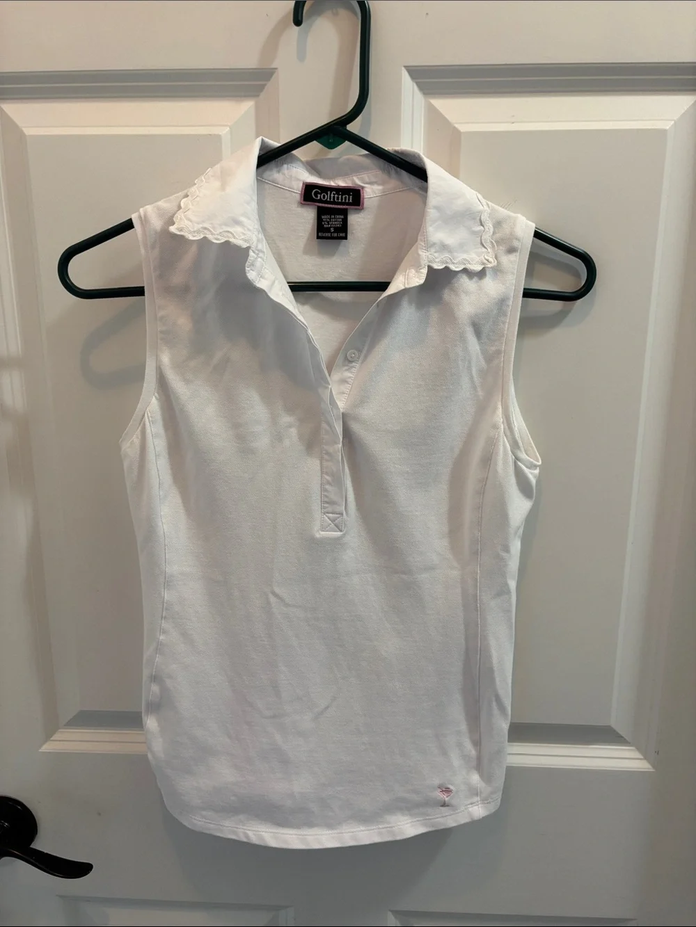 Golfini Women’s White Sleeveless Polo Tank with Scalloped Collar - Picture 1 of 5